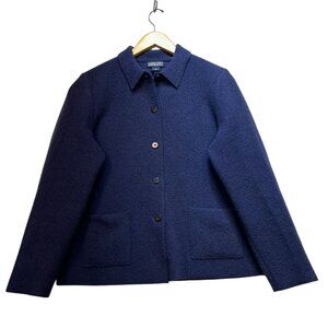 Lands End Womens Blazer Jacket Size 12 Navy Button Front Collared Cozy Pockets